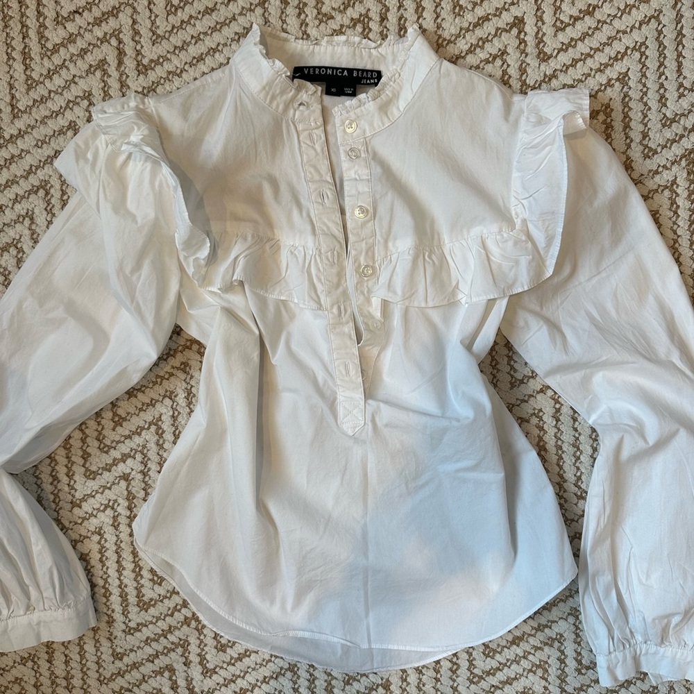 Veronica Beard White Ruffle Top XS
